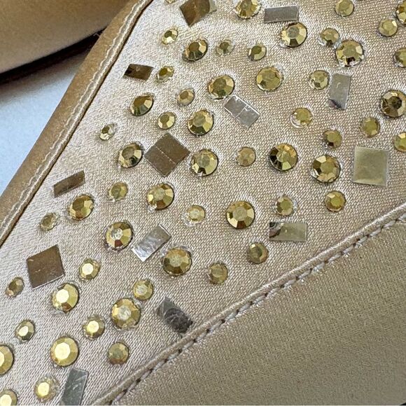 ST. JOHN Modena Marie Satin Rhinestone Heels Pumps Champagne Gold Formal Sz 8 - Picture 14 of 16